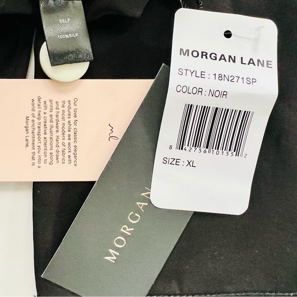 MORGAN LANE | Jillian 100% Silk Night Shirt in Onyx (XL) - Picture 6 of 6